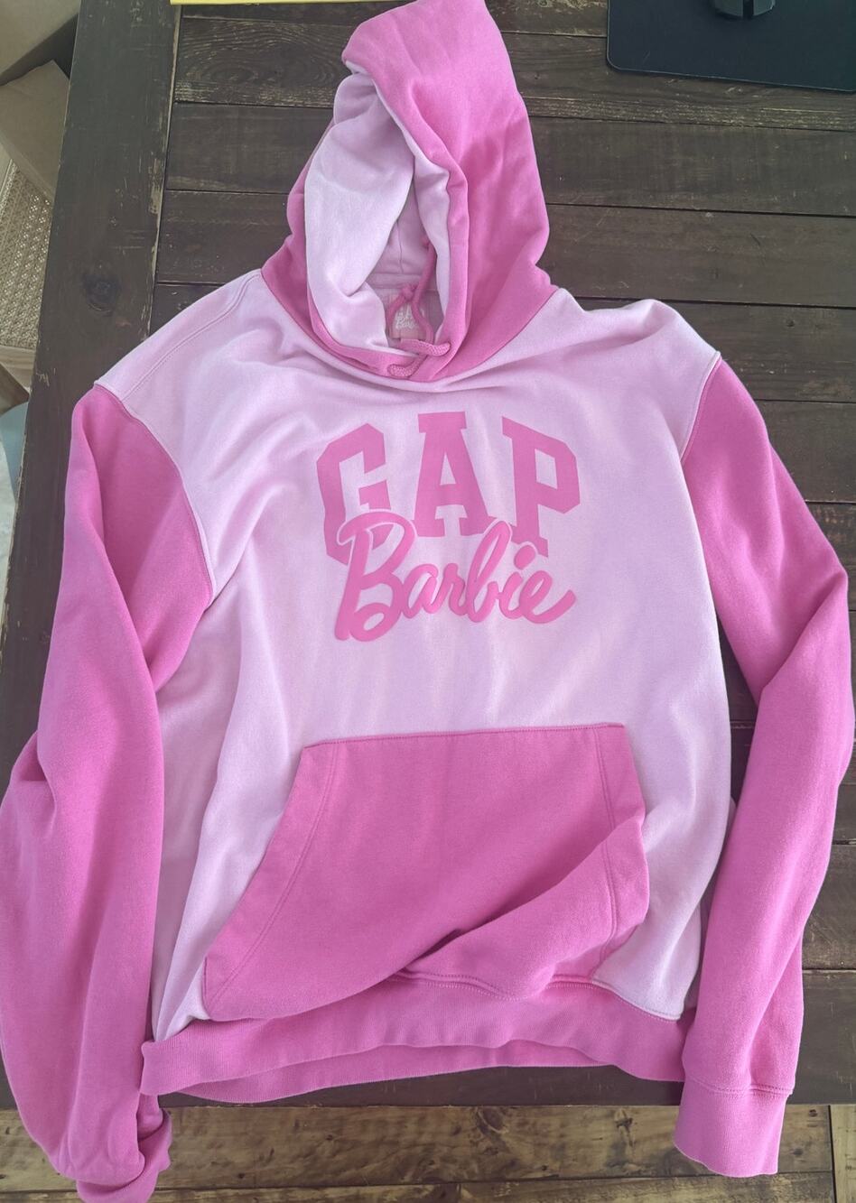 GAP x Barbie Womens M Hoodie Pink Colorblock Logo Sweatshirt